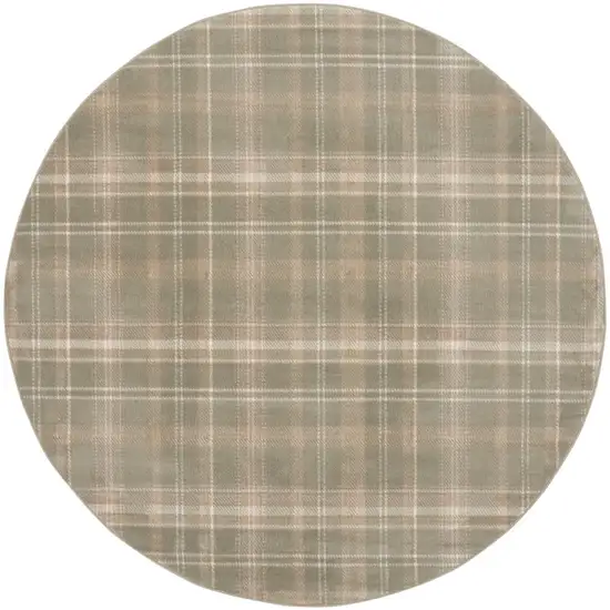 8' Olive Green and Ivory Plaid Round Rug Photo 2