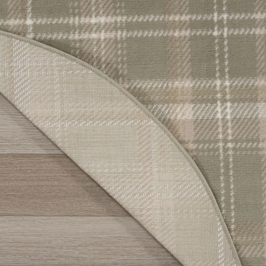 4' Olive Green and Ivory Plaid Round Rug Photo 7