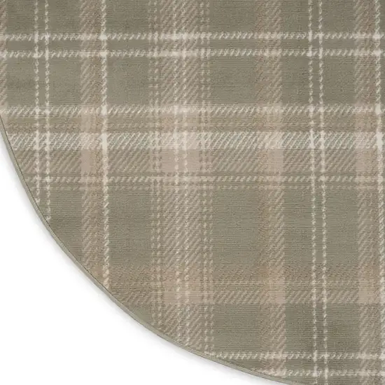 4' Ivory And Olive Green Plaid Round Rug Photo 8