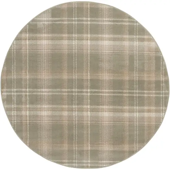 4' Ivory And Olive Green Plaid Round Rug Photo 3