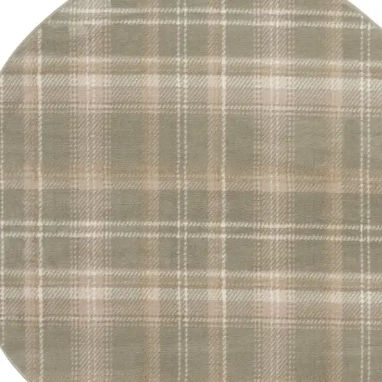 5' Olive Green and Ivory Plaid Round Rug Photo 6