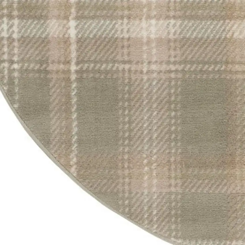 5' Olive Green and Ivory Plaid Round Rug Photo 6