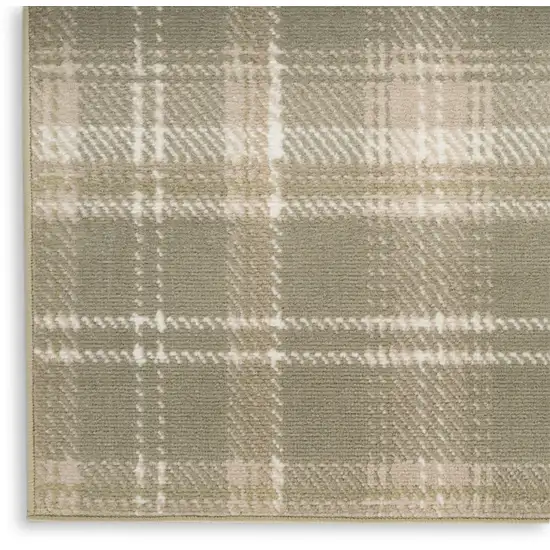 10' Olive Green and Ivory Plaid Runner Rug Photo 6