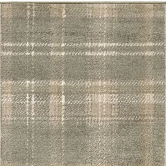 12' Olive Green and Ivory Plaid Runner Rug Photo 6