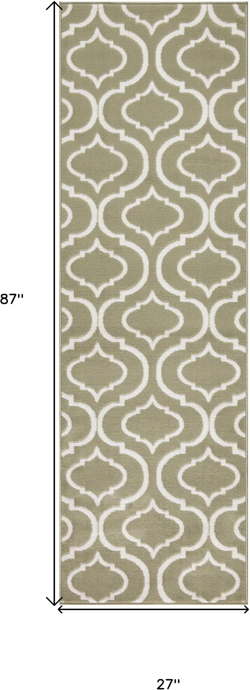 7' Olive Green and Ivory Trellis Non Skid Runner Rug Photo 3
