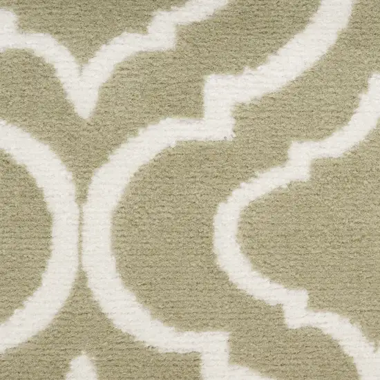 7' Olive Green and Ivory Trellis Non Skid Runner Rug Photo 9