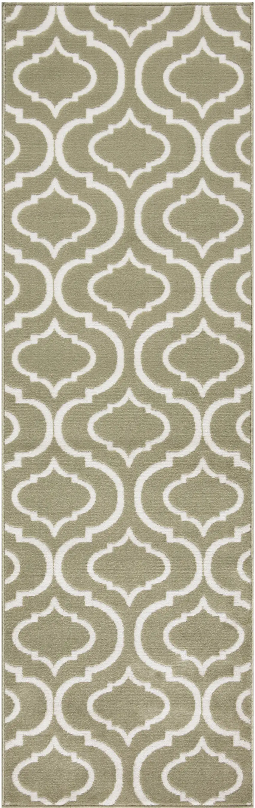 7' Olive Green and Ivory Trellis Non Skid Runner Rug Photo 5