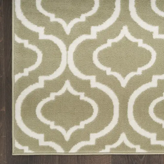 7' Olive Green and Ivory Trellis Non Skid Runner Rug Photo 8