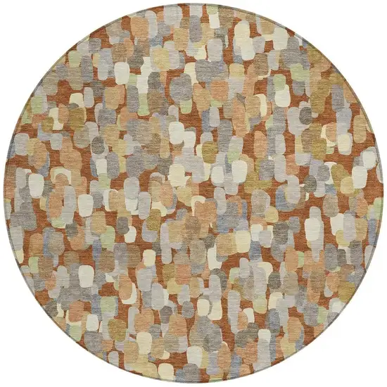 8' Orange And Beige Round Abstract Washable Indoor Outdoor Area Rug Photo 2