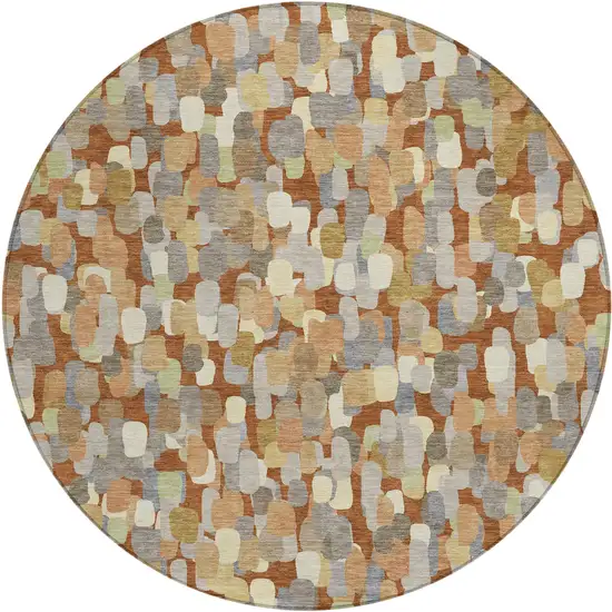 8' Orange And Beige Round Abstract Washable Indoor Outdoor Area Rug Photo 1
