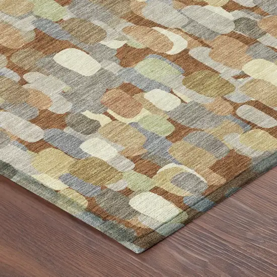 8' Orange And Beige Round Abstract Washable Indoor Outdoor Area Rug Photo 6