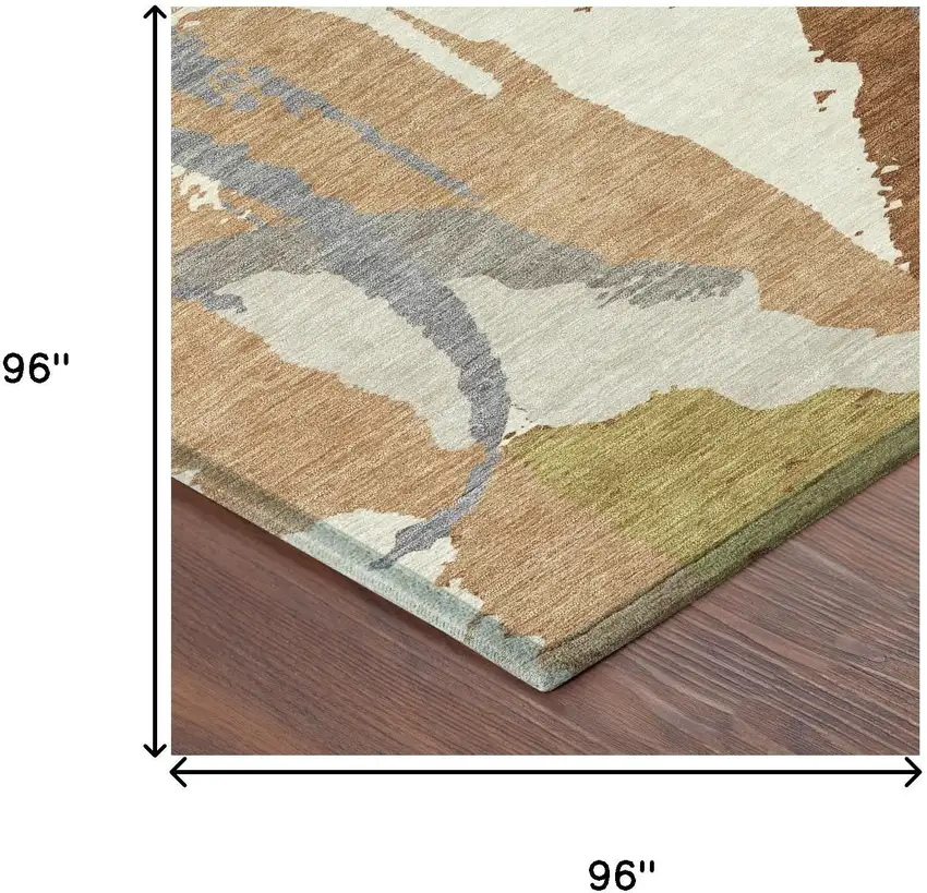8' Orange And Beige Round Abstract Washable Indoor Outdoor Area Rug Photo 7