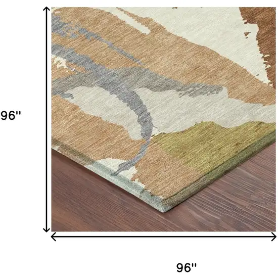 8' Orange And Beige Round Abstract Washable Indoor Outdoor Area Rug Photo 7