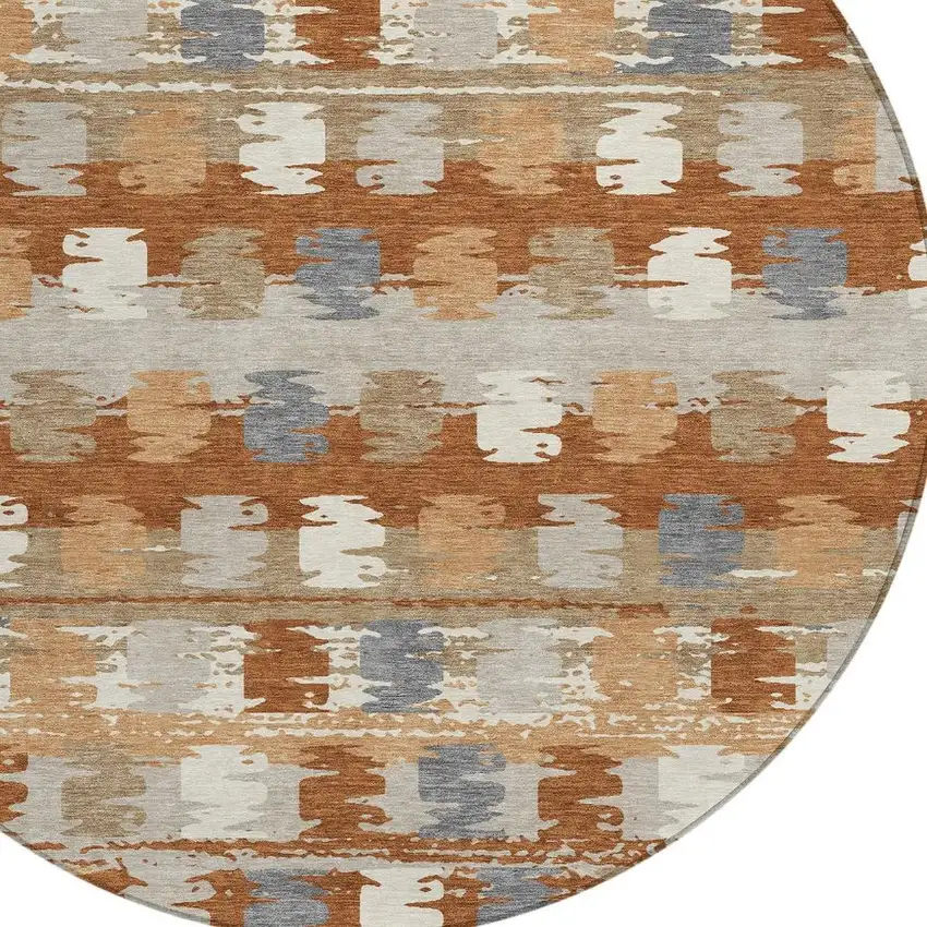 8' Orange And Beige Round Abstract Washable Indoor Outdoor Area Rug Photo 4