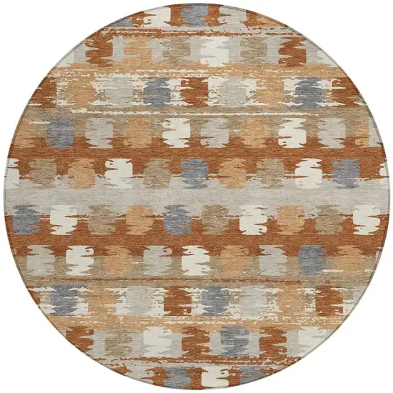 8' Orange And Beige Round Abstract Washable Indoor Outdoor Area Rug Photo 3