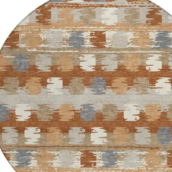 8' Orange And Beige Round Abstract Washable Indoor Outdoor Area Rug Photo 5