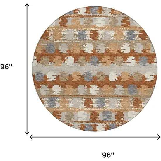 8' Orange And Beige Round Abstract Washable Indoor Outdoor Area Rug Photo 8