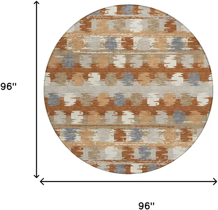8' Orange And Beige Round Abstract Washable Indoor Outdoor Area Rug Photo 8