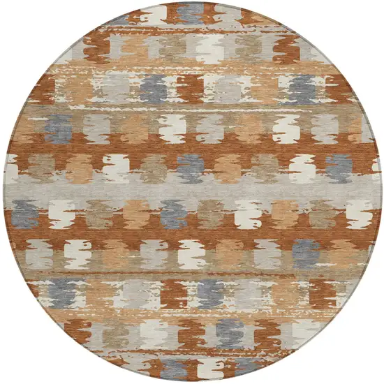 8' Orange And Beige Round Abstract Washable Indoor Outdoor Area Rug Photo 2