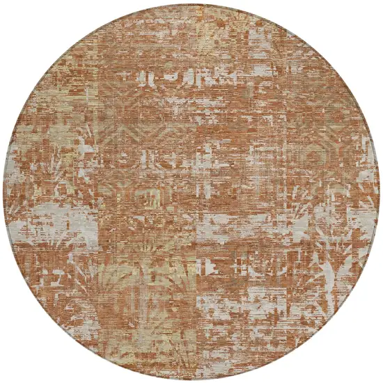 8' Orange And Beige Round Abstract Washable Indoor Outdoor Area Rug Photo 2