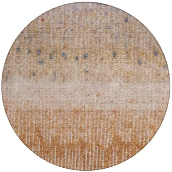 8' Orange And Beige Round Abstract Washable Indoor Outdoor Area Rug Photo 2