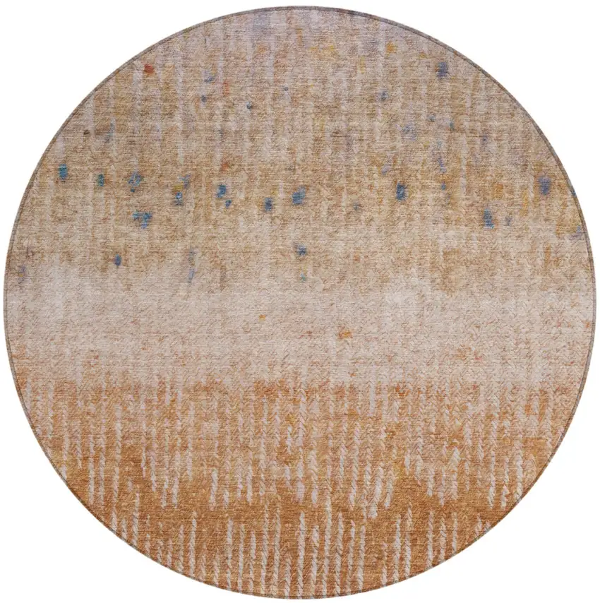 8' Orange And Beige Round Abstract Washable Indoor Outdoor Area Rug Photo 2