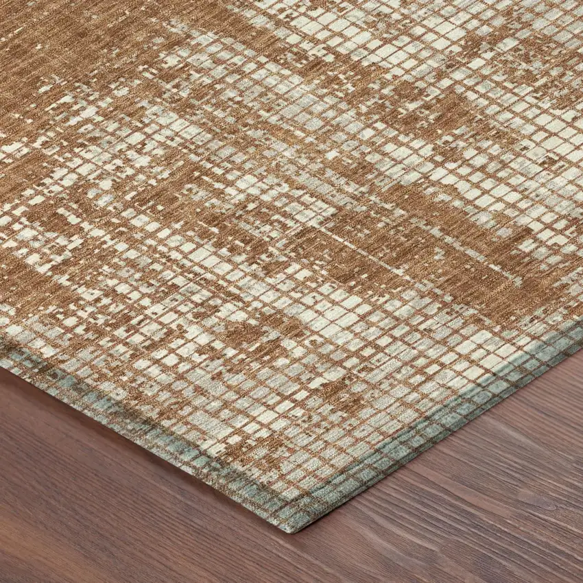 8' Orange And Beige Round Abstract Washable Indoor Outdoor Area Rug Photo 3