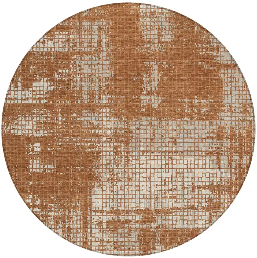8' Orange And Beige Round Abstract Washable Indoor Outdoor Area Rug Photo 2