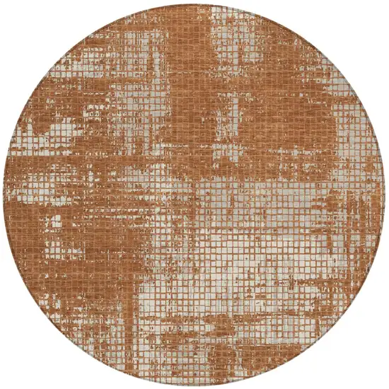 8' Orange And Beige Round Abstract Washable Indoor Outdoor Area Rug Photo 2