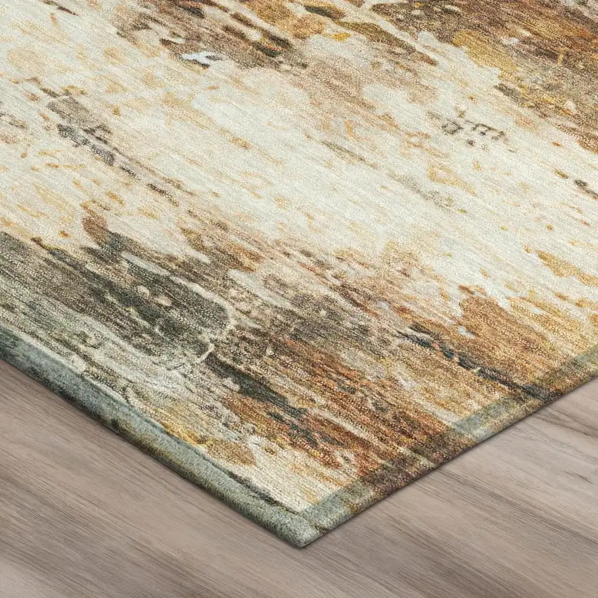 8' Orange And Beige Round Abstract Washable Indoor Outdoor Area Rug Photo 3