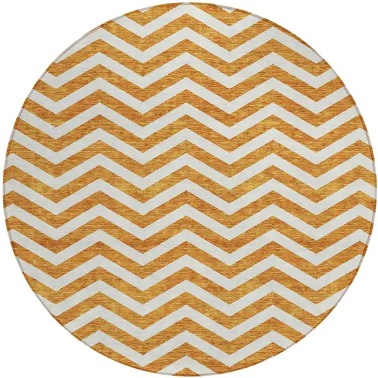 8' Orange And Beige Round Chevron Washable Indoor Outdoor Area Rug Photo 2