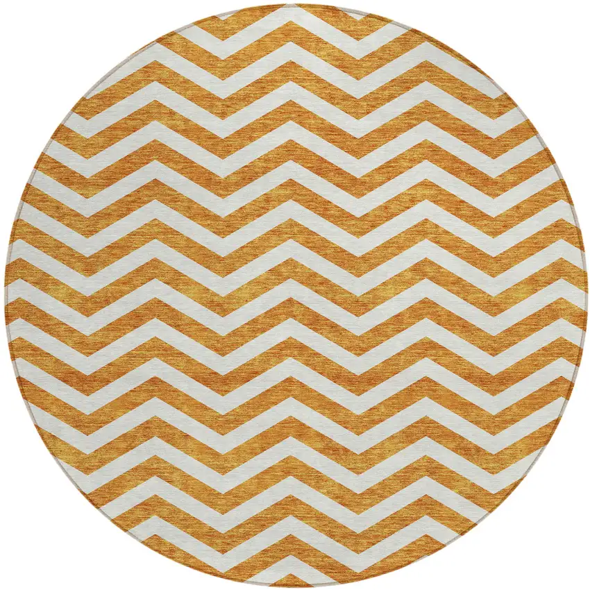 8' Orange And Beige Round Chevron Washable Indoor Outdoor Area Rug Photo 2