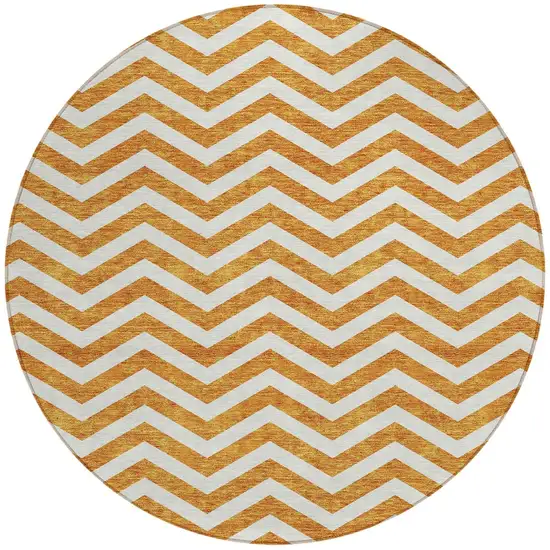 8' Orange And Beige Round Chevron Washable Indoor Outdoor Area Rug Photo 6