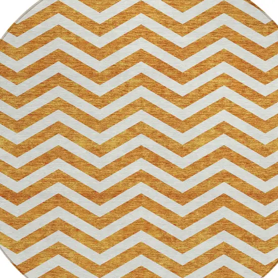8' Orange And Beige Round Chevron Washable Indoor Outdoor Area Rug Photo 4