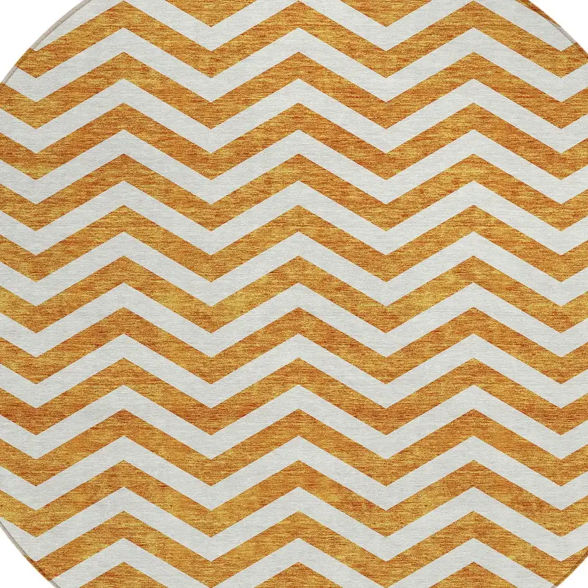 8' Orange And Beige Round Chevron Washable Indoor Outdoor Area Rug Photo 4