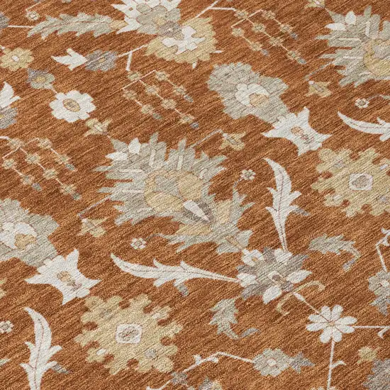 8' Orange And Beige Round Oriental Washable Indoor Outdoor Area Rug Photo 4
