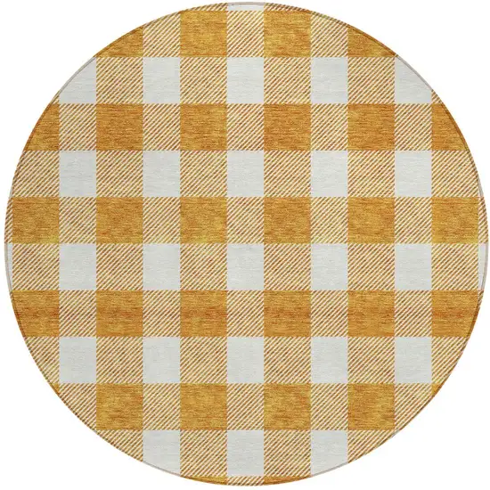8' Orange And Beige Round Plaid Washable Indoor Outdoor Area Rug Photo 6