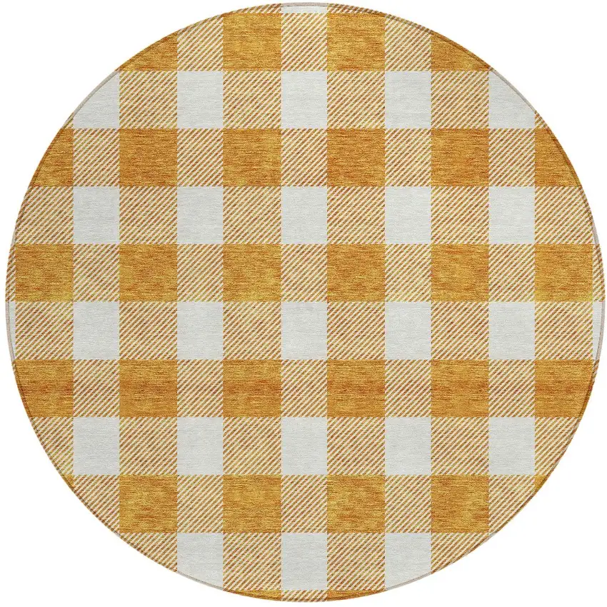 8' Orange And Beige Round Plaid Washable Indoor Outdoor Area Rug Photo 6