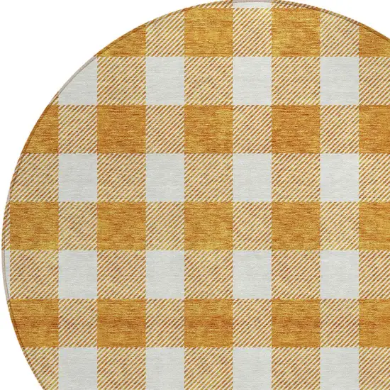 8' Orange And Beige Round Plaid Washable Indoor Outdoor Area Rug Photo 4