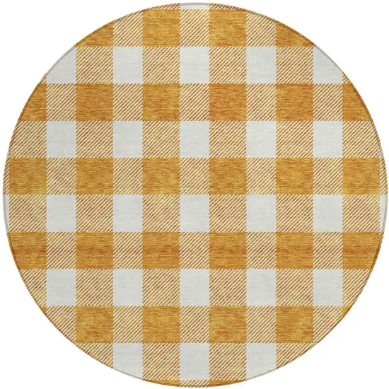 8' Orange And Beige Round Plaid Washable Indoor Outdoor Area Rug Photo 2