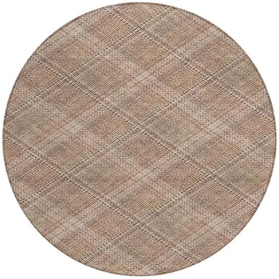 8' Orange And Beige Round Plaid Washable Indoor Outdoor Area Rug Photo 1