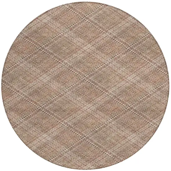 8' Orange And Beige Round Plaid Washable Indoor Outdoor Area Rug Photo 3