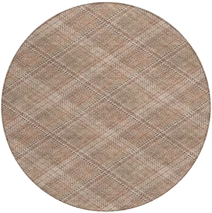 8' Orange And Beige Round Plaid Washable Indoor Outdoor Area Rug Photo 3
