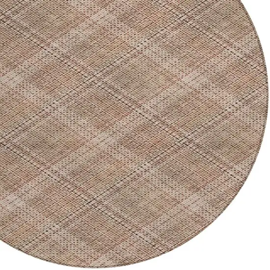 8' Orange And Beige Round Plaid Washable Indoor Outdoor Area Rug Photo 9