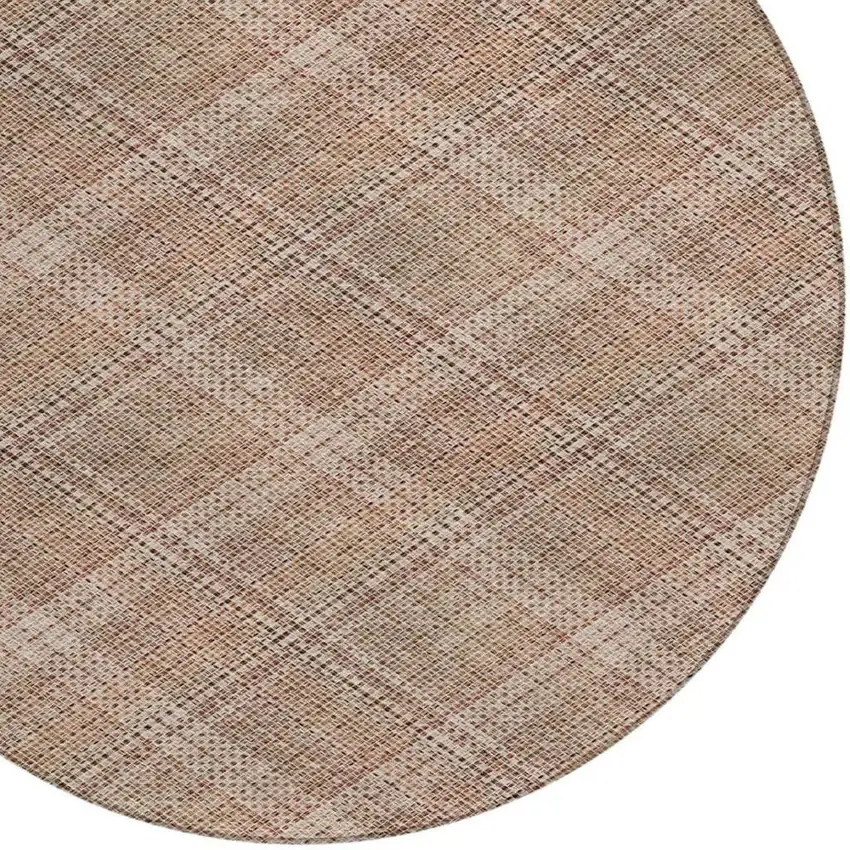 8' Orange And Beige Round Plaid Washable Indoor Outdoor Area Rug Photo 9