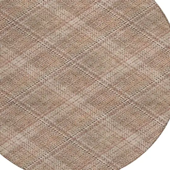 8' Orange And Beige Round Plaid Washable Indoor Outdoor Area Rug Photo 7