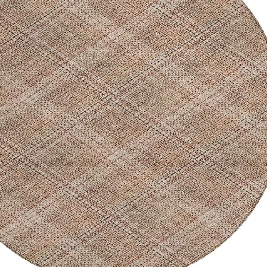 8' Orange And Beige Round Plaid Washable Indoor Outdoor Area Rug Photo 7