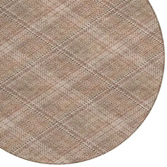 8' Orange And Beige Round Plaid Washable Indoor Outdoor Area Rug Photo 8