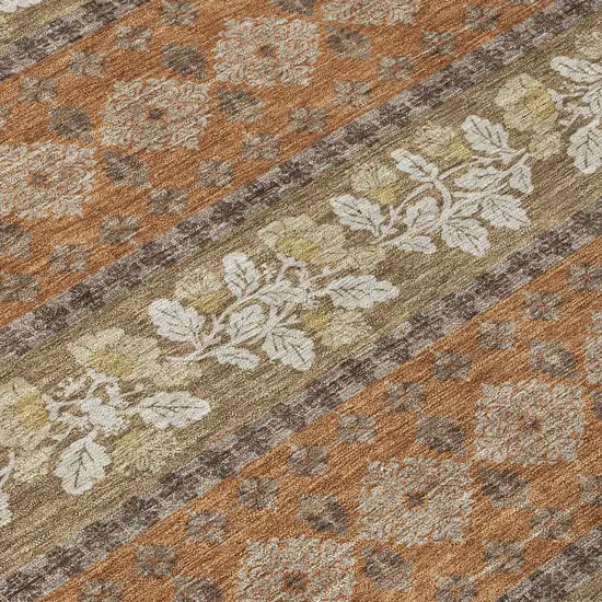 8' Orange And Beige Round Striped Washable Indoor Outdoor Area Rug Photo 7