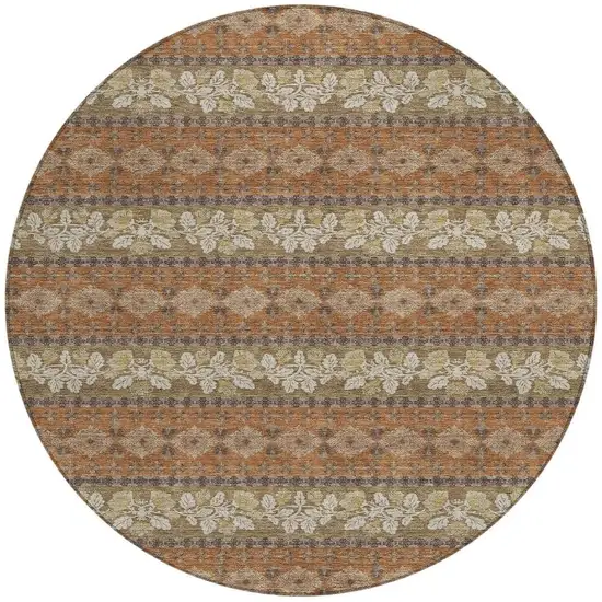 8' Orange And Beige Round Striped Washable Indoor Outdoor Area Rug Photo 3